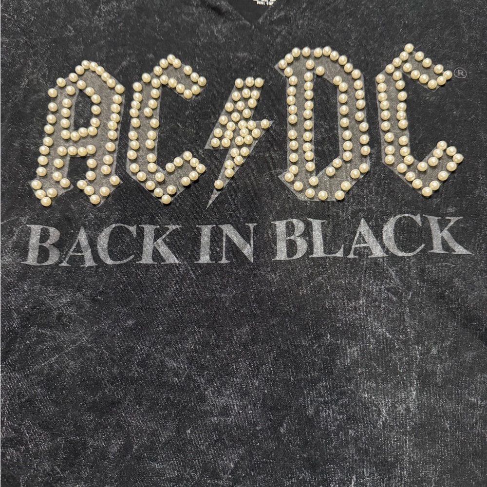 AC/DC Black Studded Logo Women's V-Neck Tee - Picture 3 of 6